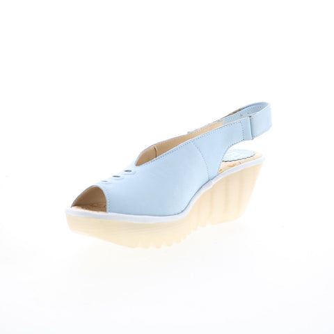 Fly London Yeay YEAY387FLY-010 Womens Blue Leather Wedges Sandals Shoes