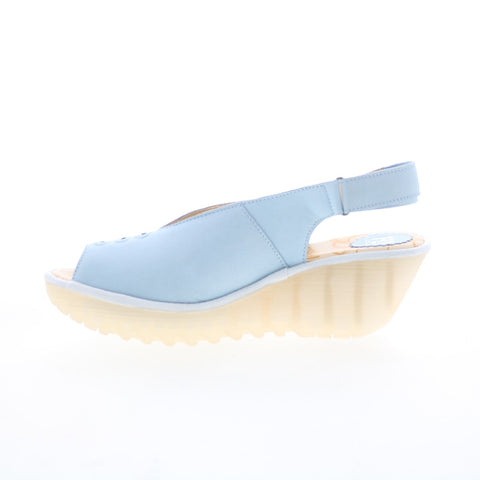 Fly London Yeay YEAY387FLY-010 Womens Blue Leather Wedges Sandals Shoes