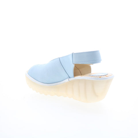 Fly London Yeay YEAY387FLY-010 Womens Blue Leather Wedges Sandals Shoes