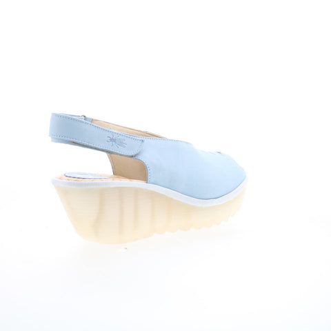 Fly London Yeay YEAY387FLY-010 Womens Blue Leather Wedges Sandals Shoes