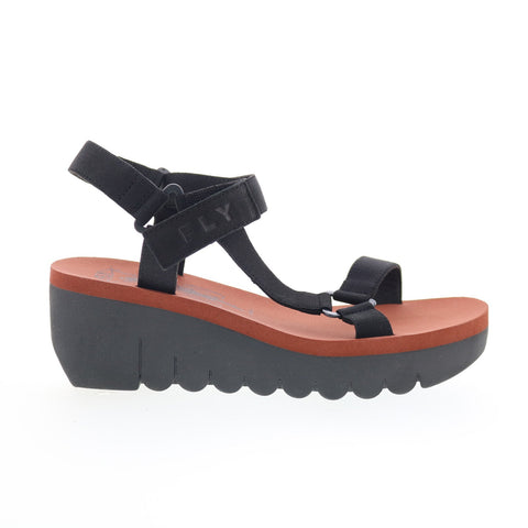 Fly London Yefa YEFA726FLY-000 Womens Black Leather Platform Sandals Shoes