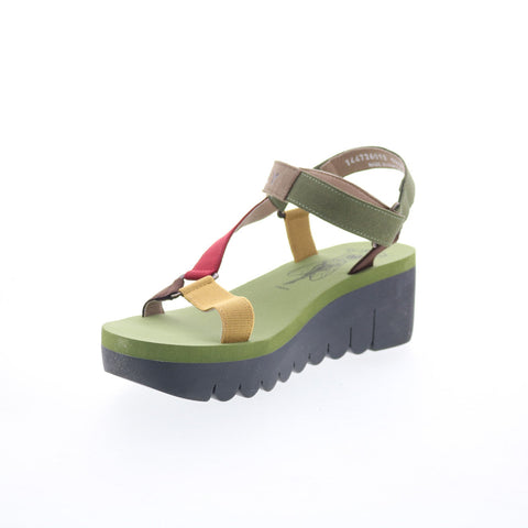 Fly London Yefa YEFA726FLY-012 Womens Green Leather Platform Sandals Shoes