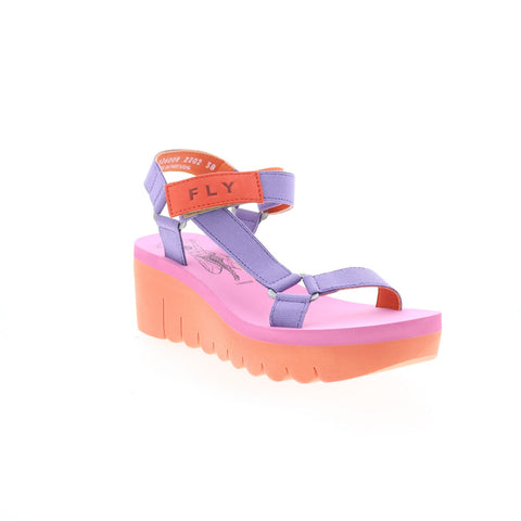 Fly London Yefa YEFA726FLY-008 Womens Purple Leather Platform Sandals Shoes