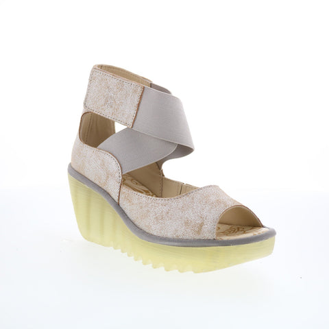 Fly London Yefi YEFI473FLY-002 Womens Beige Leather Wedges Sandals Shoes