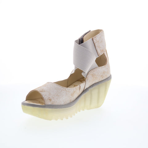 Fly London Yefi YEFI473FLY-002 Womens Beige Leather Wedges Sandals Shoes