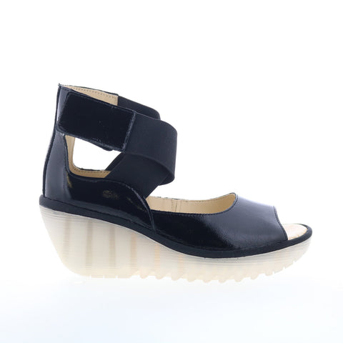 Fly London Yefi YEFI473FLY-001 Womens Black Leather Wedges Sandals Shoes