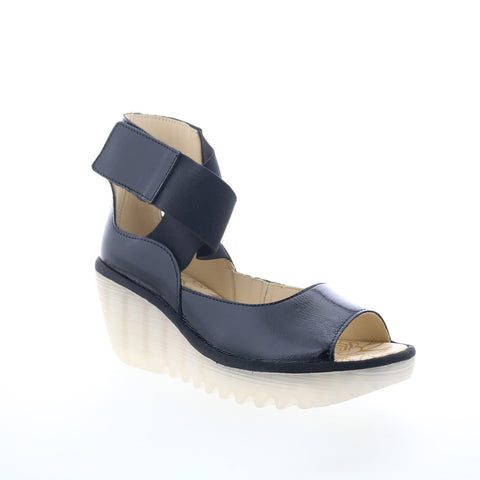 Fly London Yefi YEFI473FLY-001 Womens Black Leather Wedges Sandals Shoes