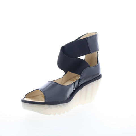 Fly London Yefi YEFI473FLY-000 Womens Black Leather Wedges Sandals Shoes