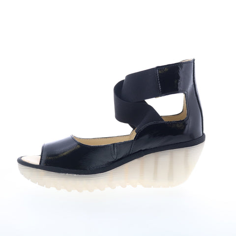 Fly London Yefi YEFI473FLY-000 Womens Black Leather Wedges Sandals Shoes