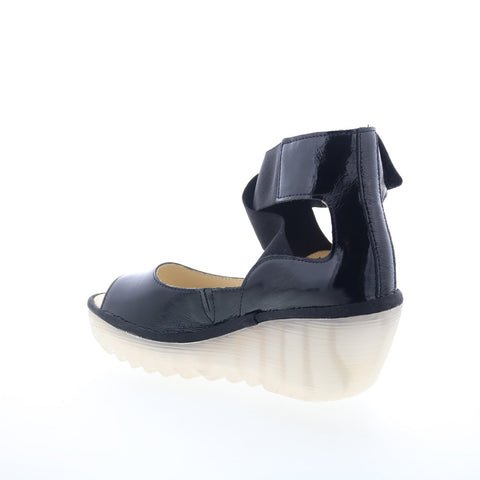 Fly London Yefi YEFI473FLY-001 Womens Black Leather Wedges Sandals Shoes