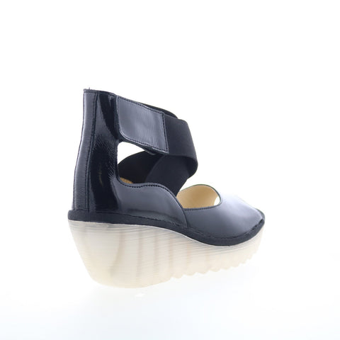 Fly London Yefi YEFI473FLY-001 Womens Black Leather Wedges Sandals Shoes
