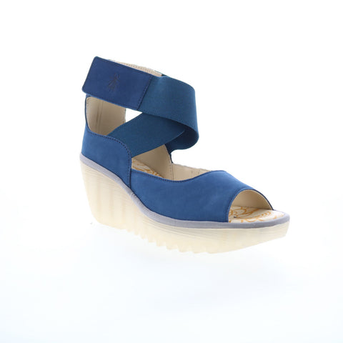Fly London Yefi YEFI473FLY-004 Womens Blue Leather Wedges Sandals Shoes
