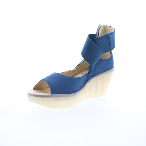 Fly London Yefi YEFI473FLY-004 Womens Blue Leather Wedges Sandals Shoes