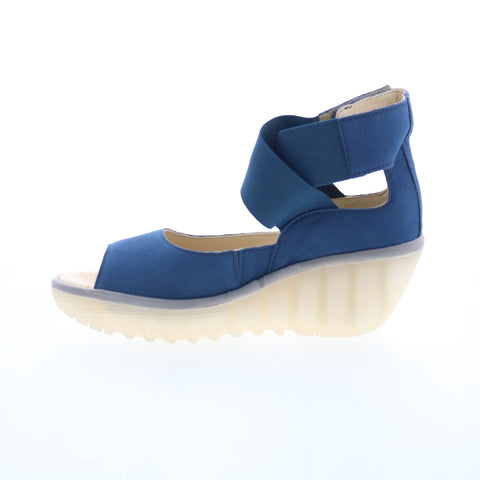 Fly London Yefi YEFI473FLY-004 Womens Blue Leather Wedges Sandals Shoes