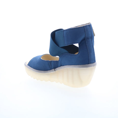 Fly London Yefi YEFI473FLY-004 Womens Blue Leather Wedges Sandals Shoes
