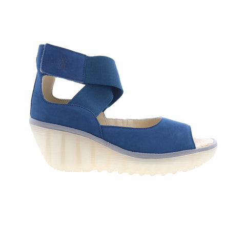 Fly London Yefi YEFI473FLY-004 Womens Blue Leather Wedges Sandals Shoes