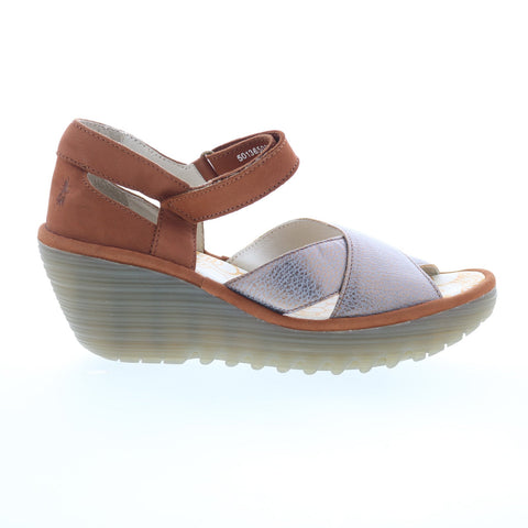 Fly London Yent YENT365FLY-005 Womens Brown Leather Wedges Sandals Shoes
