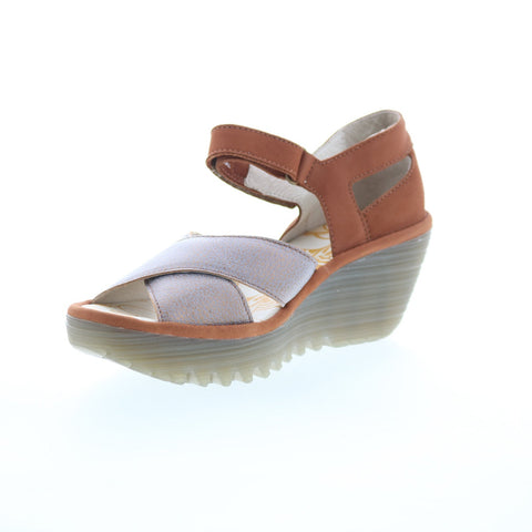 Fly London Yent YENT365FLY-005 Womens Brown Leather Wedges Sandals Shoes