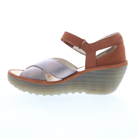 Fly London Yent YENT365FLY-005 Womens Brown Leather Wedges Sandals Shoes