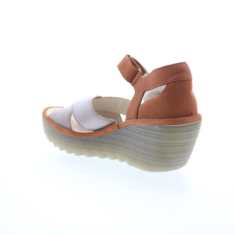 Fly London Yent YENT365FLY-005 Womens Brown Leather Wedges Sandals Shoes