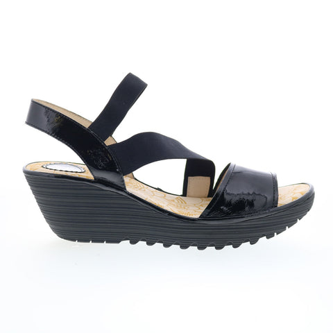 Fly London Yesa YESA076FLY-000 Womens Black Leather Wedges Sandals Shoes