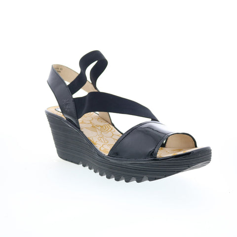 Fly London Yesa YESA076FLY-000 Womens Black Leather Wedges Sandals Shoes