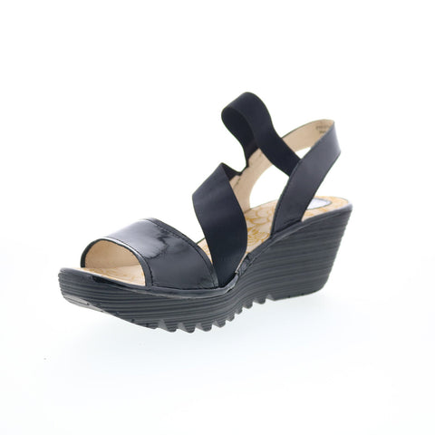 Fly London Yesa YESA076FLY-000 Womens Black Leather Wedges Sandals Shoes