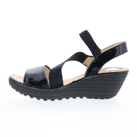Fly London Yesa YESA076FLY-000 Womens Black Leather Wedges Sandals Shoes