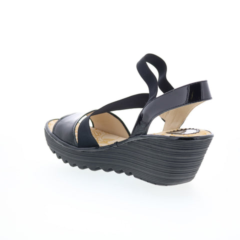 Fly London Yesa YESA076FLY-000 Womens Black Leather Wedges Sandals Shoes