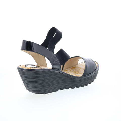 Fly London Yesa YESA076FLY-000 Womens Black Leather Wedges Sandals Shoes