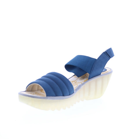 Fly London Yiko YIKO414FLY-002 Womens Blue Leather Wedges Sandals Shoes