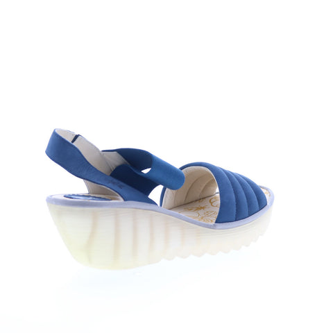 Fly London Yiko YIKO414FLY-002 Womens Blue Leather Wedges Sandals Shoes