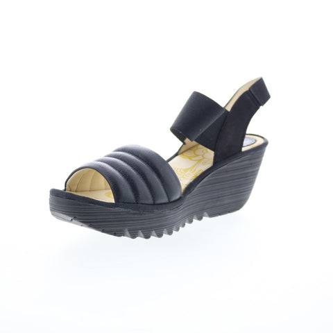 Fly London Yiko YIKO414FLY-000 Womens Black Leather Wedges Sandals Shoes