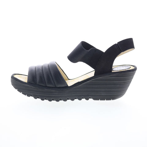 Fly London Yiko YIKO414FLY-000 Womens Black Leather Wedges Sandals Shoes