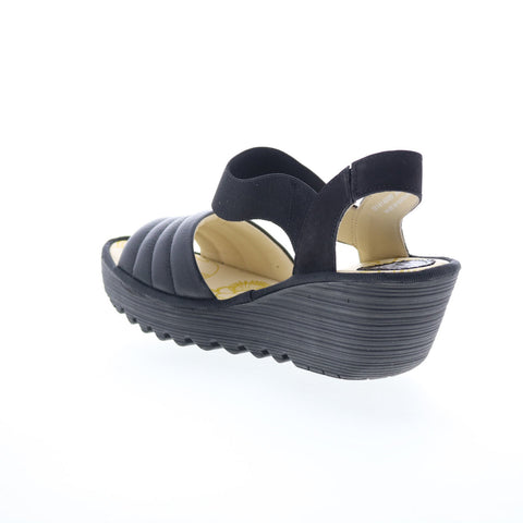 Fly London Yiko YIKO414FLY-000 Womens Black Leather Wedges Sandals Shoes