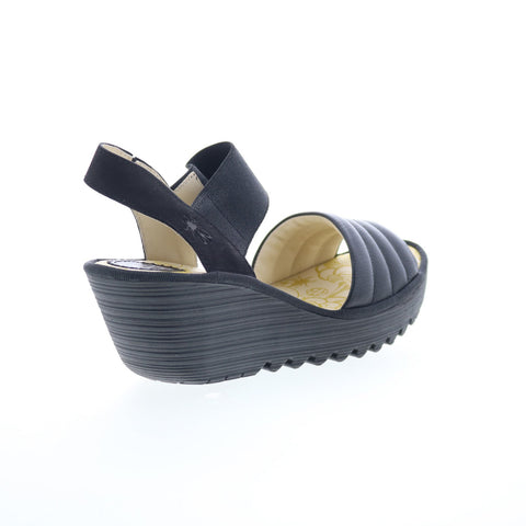 Fly London Yiko YIKO414FLY-000 Womens Black Leather Wedges Sandals Shoes