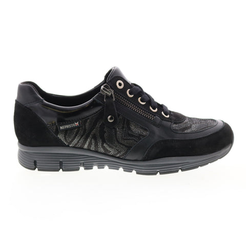 Mephisto Ylona Womens Black Leather Lace Up Lifestyle Sneakers Shoes