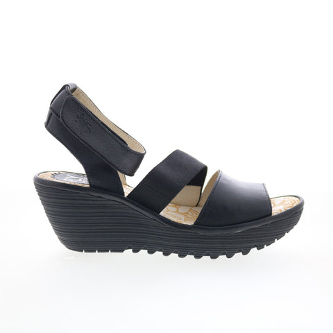 Fly London Yode YODE126FLY-007 Womens Black Leather Wedges Sandals Shoes