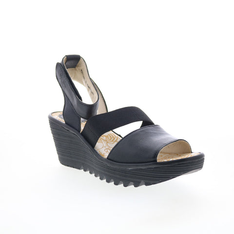 Fly London Yode YODE126FLY-007 Womens Black Leather Wedges Sandals Shoes