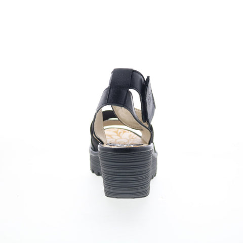 Fly London Yode YODE126FLY-007 Womens Black Leather Wedges Sandals Shoes