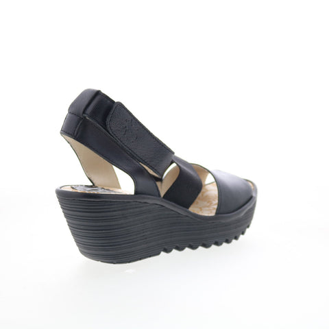 Fly London Yode YODE126FLY-007 Womens Black Leather Wedges Sandals Shoes