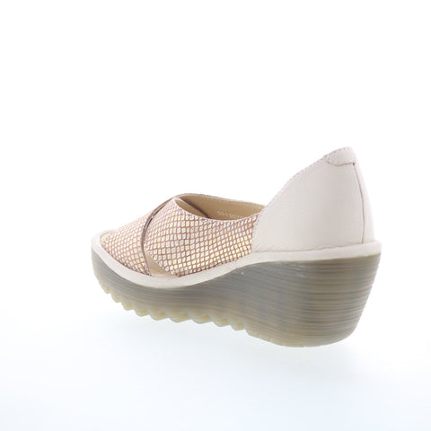 Fly London Yoma YOMA307FLY-005 Womens Gold Leather Wedges Sandals Shoes