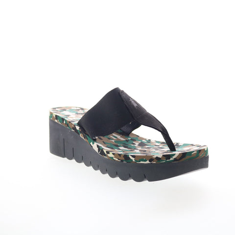 Fly London Yomu YOMU725FLY-004 Womens Black Leather Wedges Sandals Shoes
