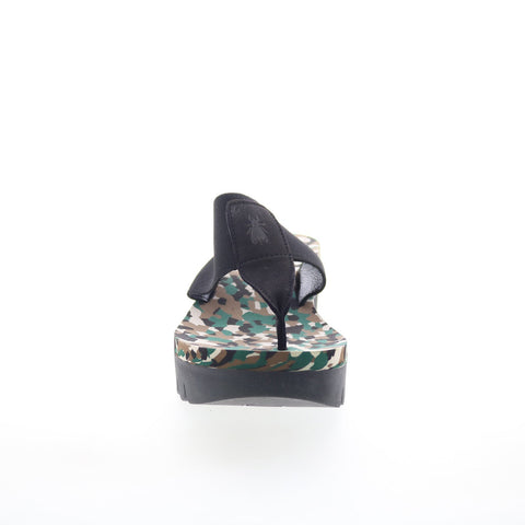 Fly London Yomu YOMU725FLY-004 Womens Black Leather Wedges Sandals Shoes