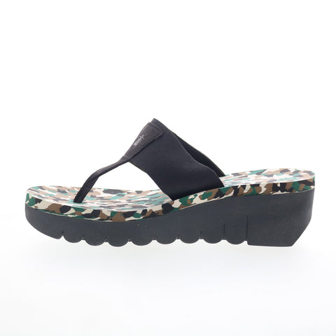 Fly London Yomu YOMU725FLY-004 Womens Black Leather Wedges Sandals Shoes
