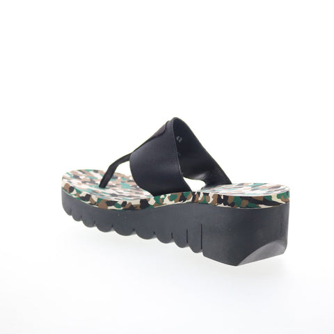 Fly London Yomu YOMU725FLY-004 Womens Black Leather Wedges Sandals Shoes