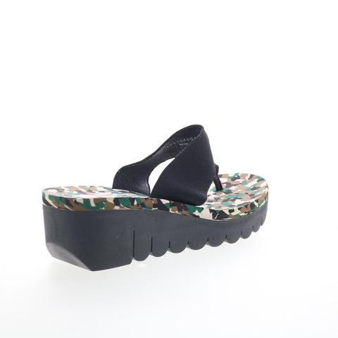 Fly London Yomu YOMU725FLY-004 Womens Black Leather Wedges Sandals Shoes