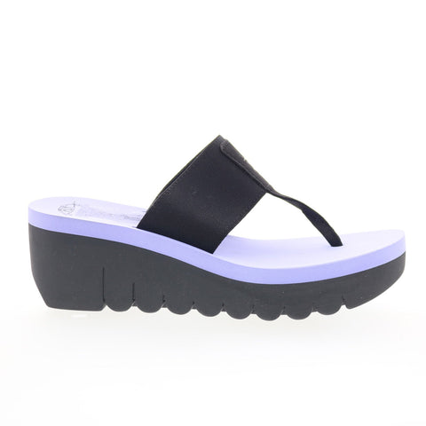 Fly London Yomu YOMU725FLY-010 Womens Black Leather Wedges Sandals Shoes