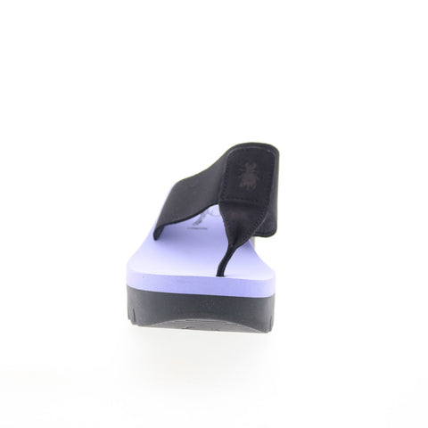 Fly London Yomu YOMU725FLY-010 Womens Black Leather Wedges Sandals Shoes