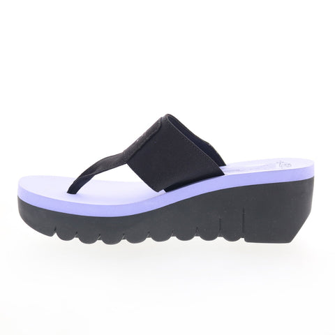 Fly London Yomu YOMU725FLY-010 Womens Black Leather Wedges Sandals Shoes